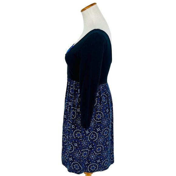 NWT Free People Black & Blue Paisley Print Crochet Lace Beaded Scoop Neck Dress - Picture 7 of 14